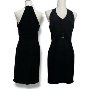 KS Collection Black Halter Dress Cut Out Shoulder Silver Embellishment Size 10